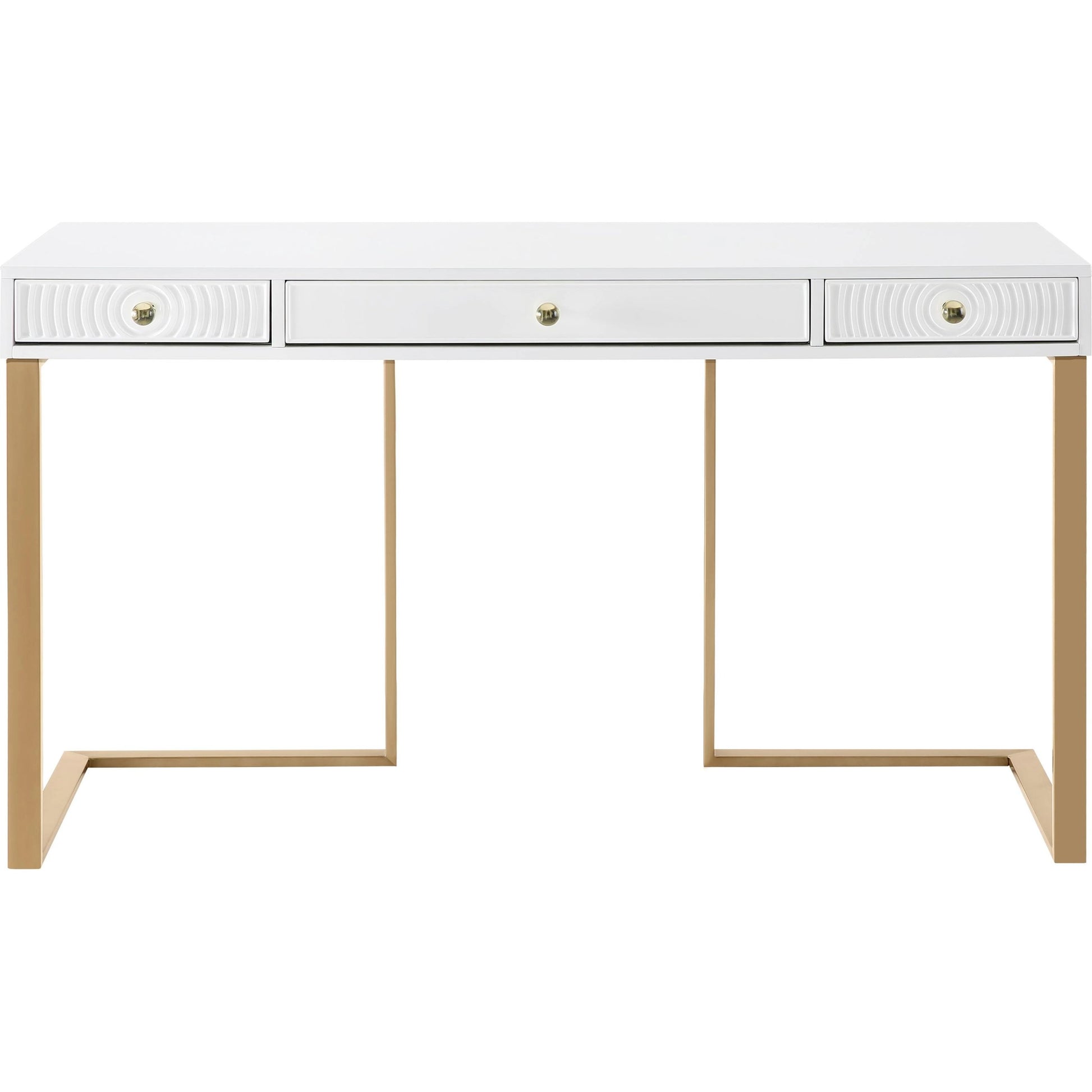 Janie Lacquer Desk by TOV Furniture in white. Made from mdf in a transitional style.