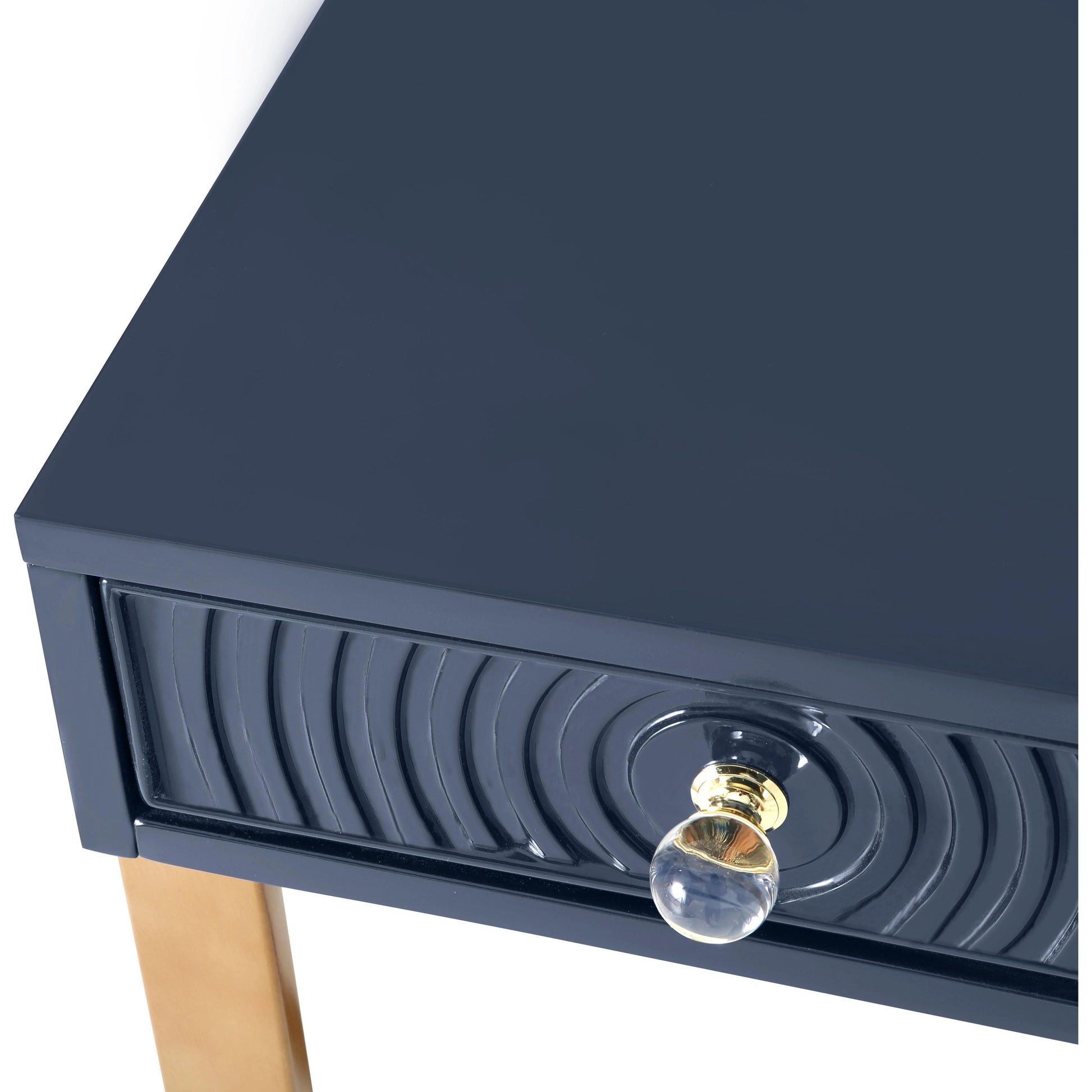 Janie Lacquer Desk by TOV Furniture in white. Made from mdf in a transitional style.