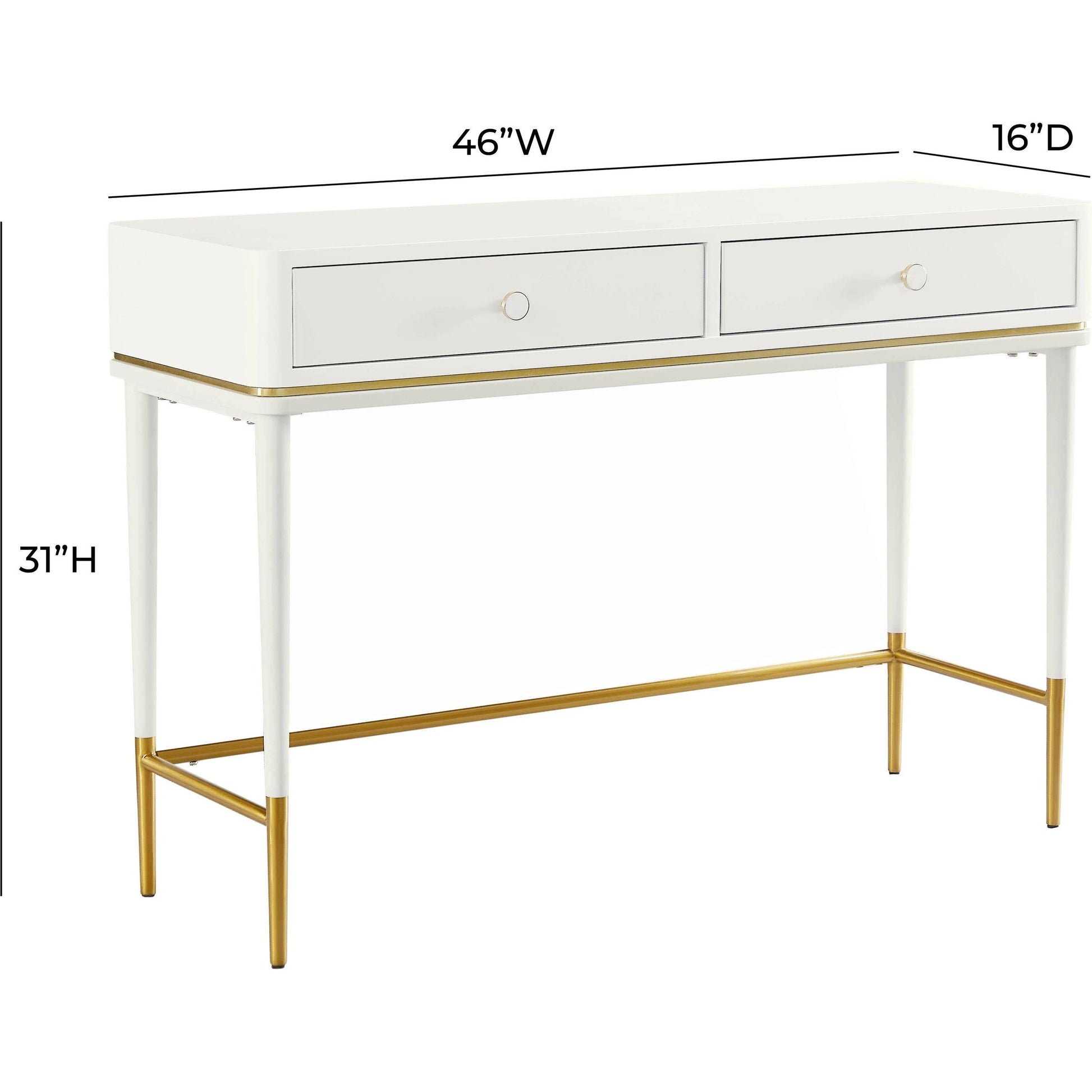 Mariah Two Drawer Desk by TOV Furniture. Made from mdf, stainless steel in a modern style.