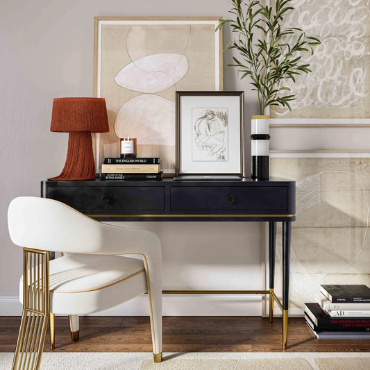 Mariah Two Drawer Desk by TOV Furniture. Made from mdf, stainless steel in a modern style.