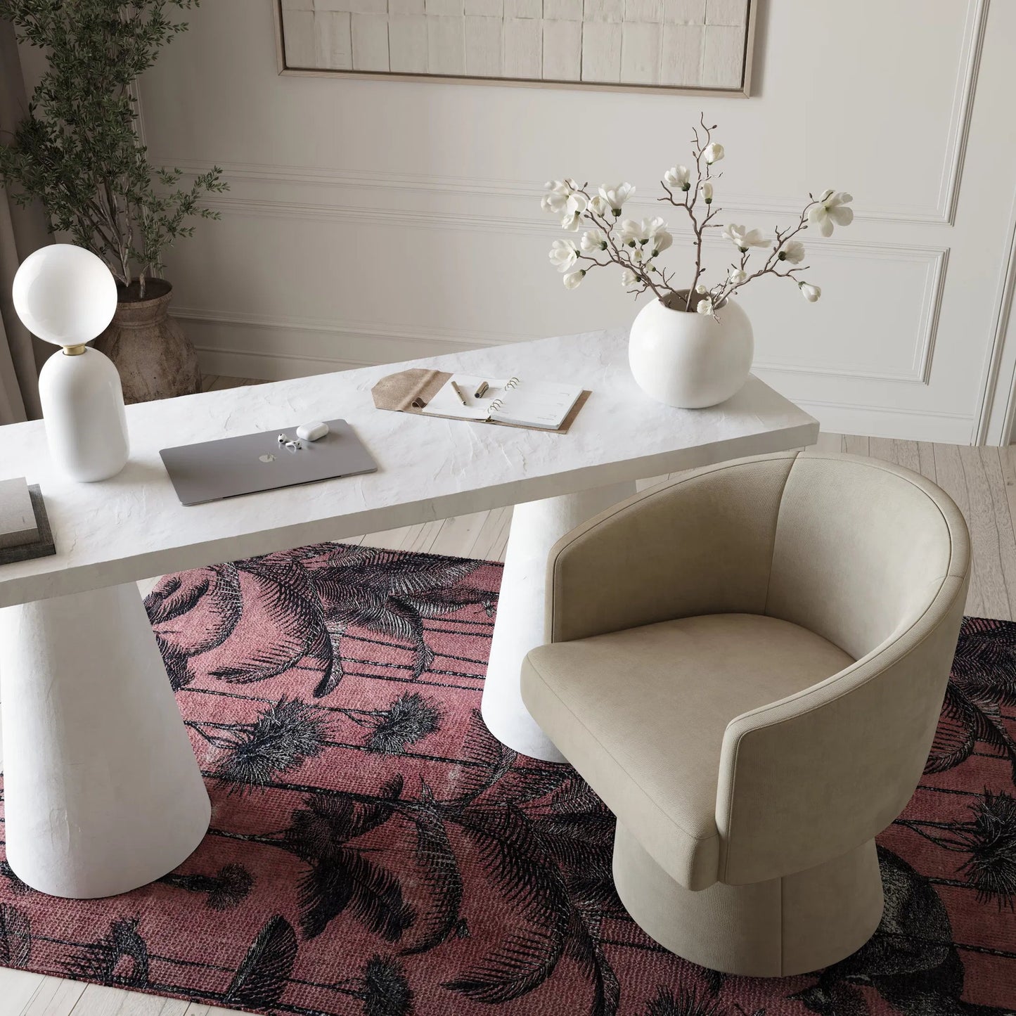 040 SI-2248322 | Lifestyle | Kristen Upcycled Chenille Rolling Desk Chair by TOV Furniture. Made from unique in a transitional style.