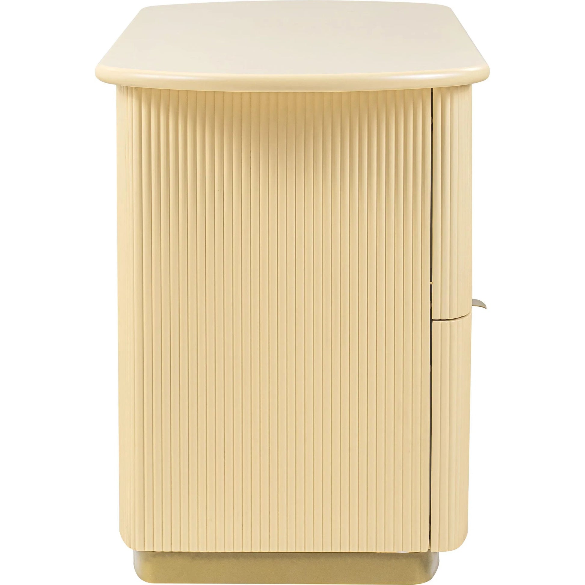 Francesca 3-Drawer Desk by TOV Furniture in yellow. Made from mdf, stainless steel in a transitional style.