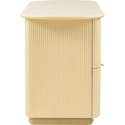 Francesca 3-Drawer Desk by TOV Furniture in yellow. Made from mdf, stainless steel in a transitional style.