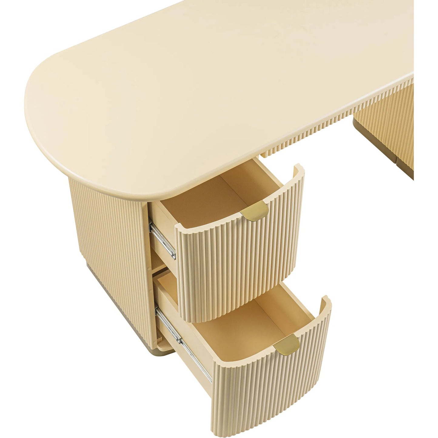 012 SI-2248234 | Closeup | Francesca 3-Drawer Desk by TOV Furniture in yellow. Made from mdf, stainless steel in a transitional style.