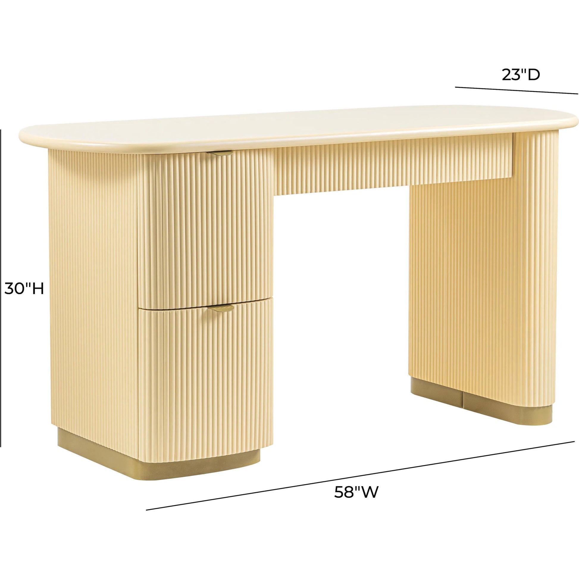 Francesca 3-Drawer Desk by TOV Furniture in yellow. Made from mdf, stainless steel in a transitional style.