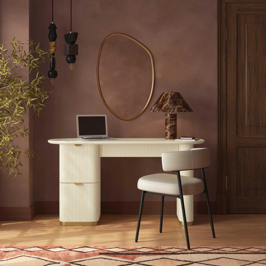 Francesca 3-Drawer Desk by TOV Furniture. Made from mdf, stainless steel in a unique style.
