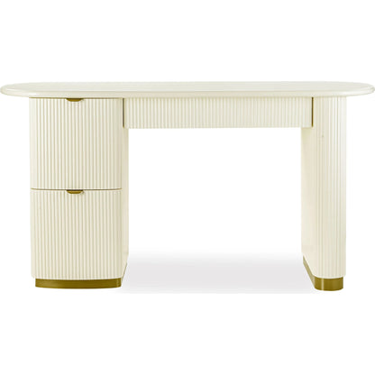 Francesca 3-Drawer Desk by TOV Furniture in yellow. Made from mdf, stainless steel in a transitional style.