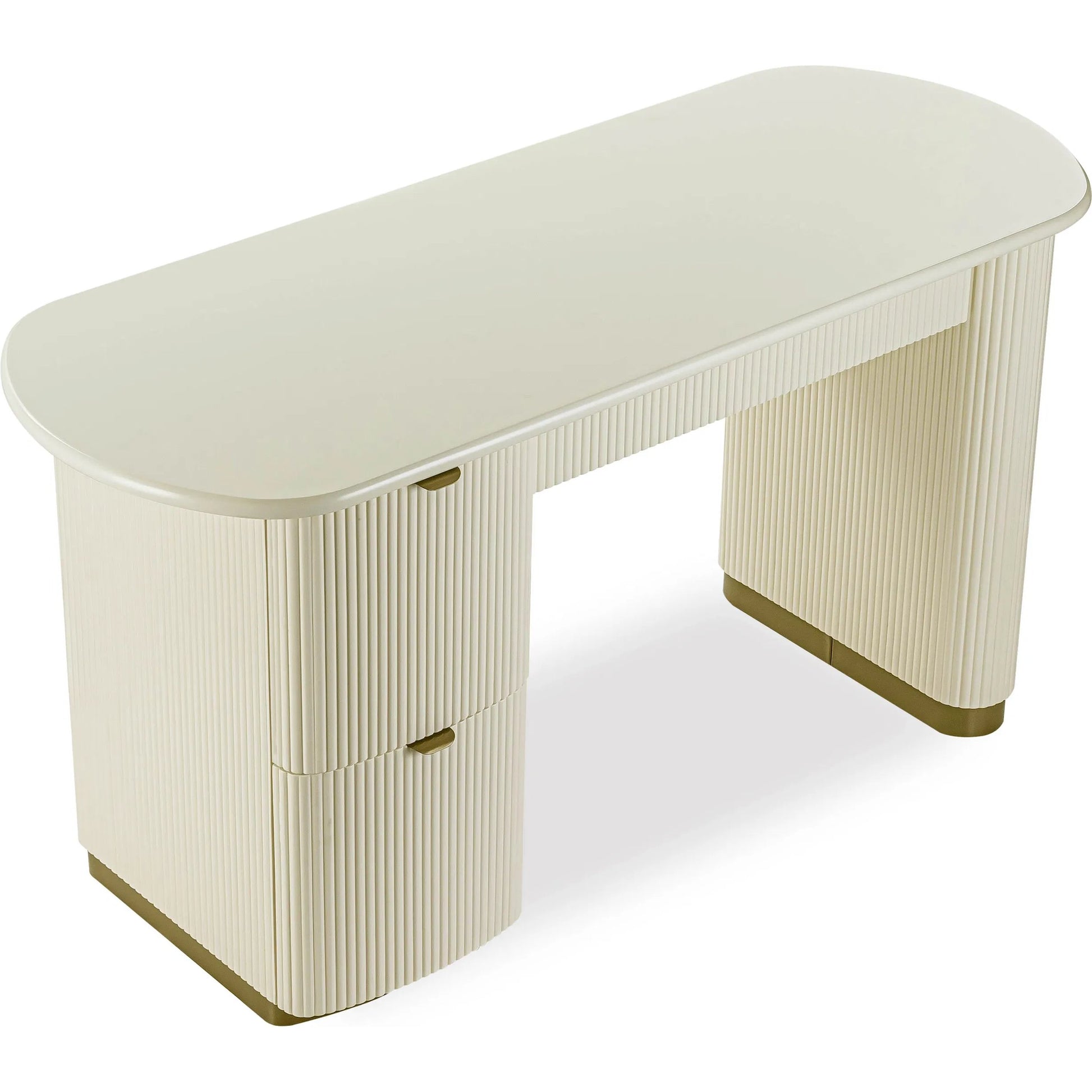 Francesca 3-Drawer Desk by TOV Furniture in yellow. Made from mdf, stainless steel in a transitional style.