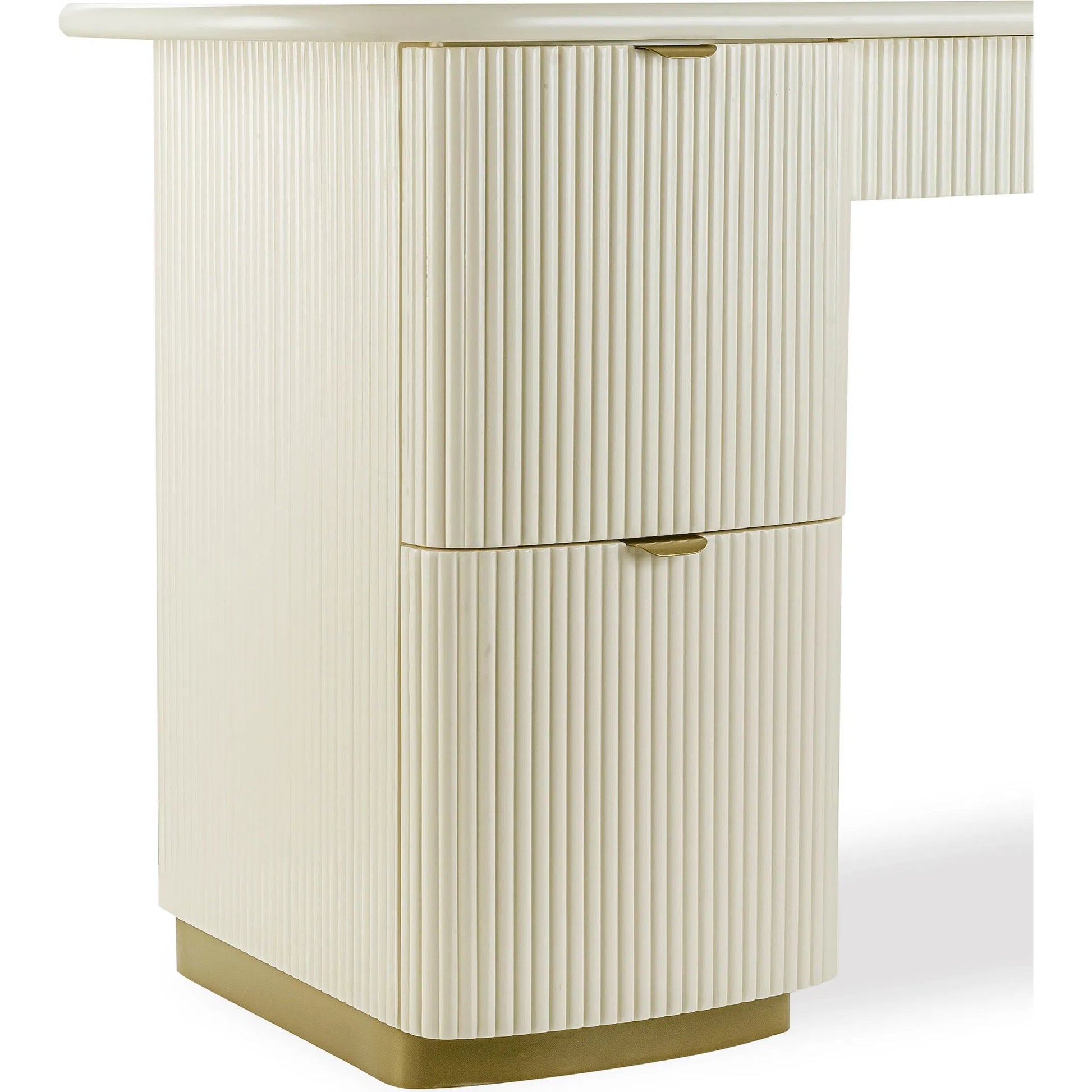 Francesca 3-Drawer Desk by TOV Furniture in yellow. Made from mdf, stainless steel in a transitional style.
