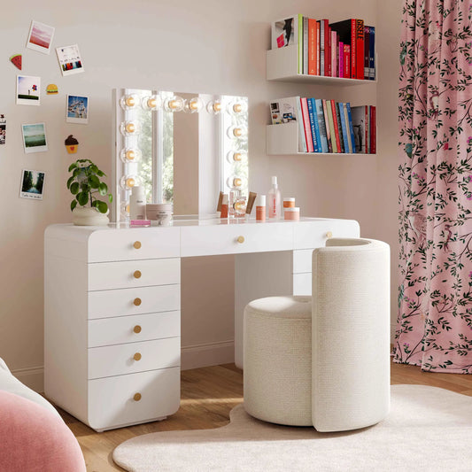 Alyssa Chenille Rolling Desk Chair by TOV Furniture in cream. Made from chenille, plywood in a unique style.
