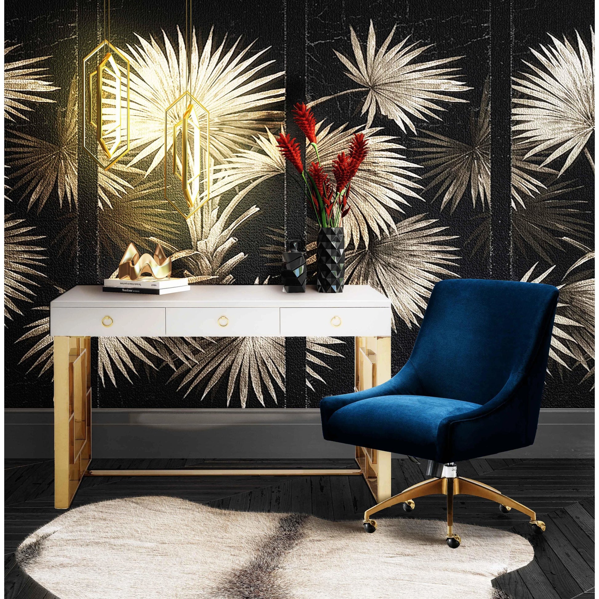 Beatrix Office Swivel Chair by TOV Furniture. Made from velvet, wood, stainless steel in a transitional style.