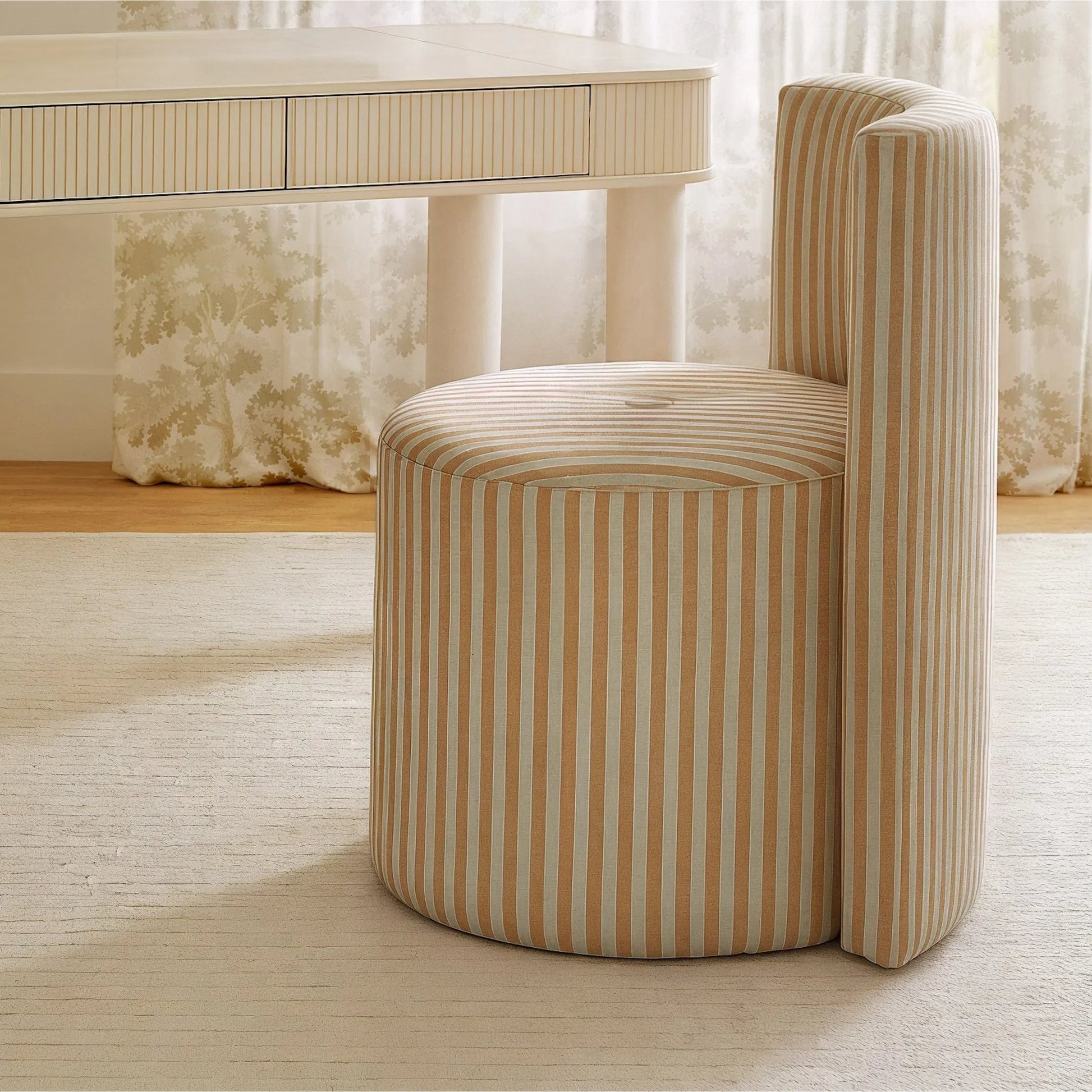 Alyssa Striped Linen Rolling Desk Chair by TOV Furniture. Made from fabric, plywood in a eclectic & global style.