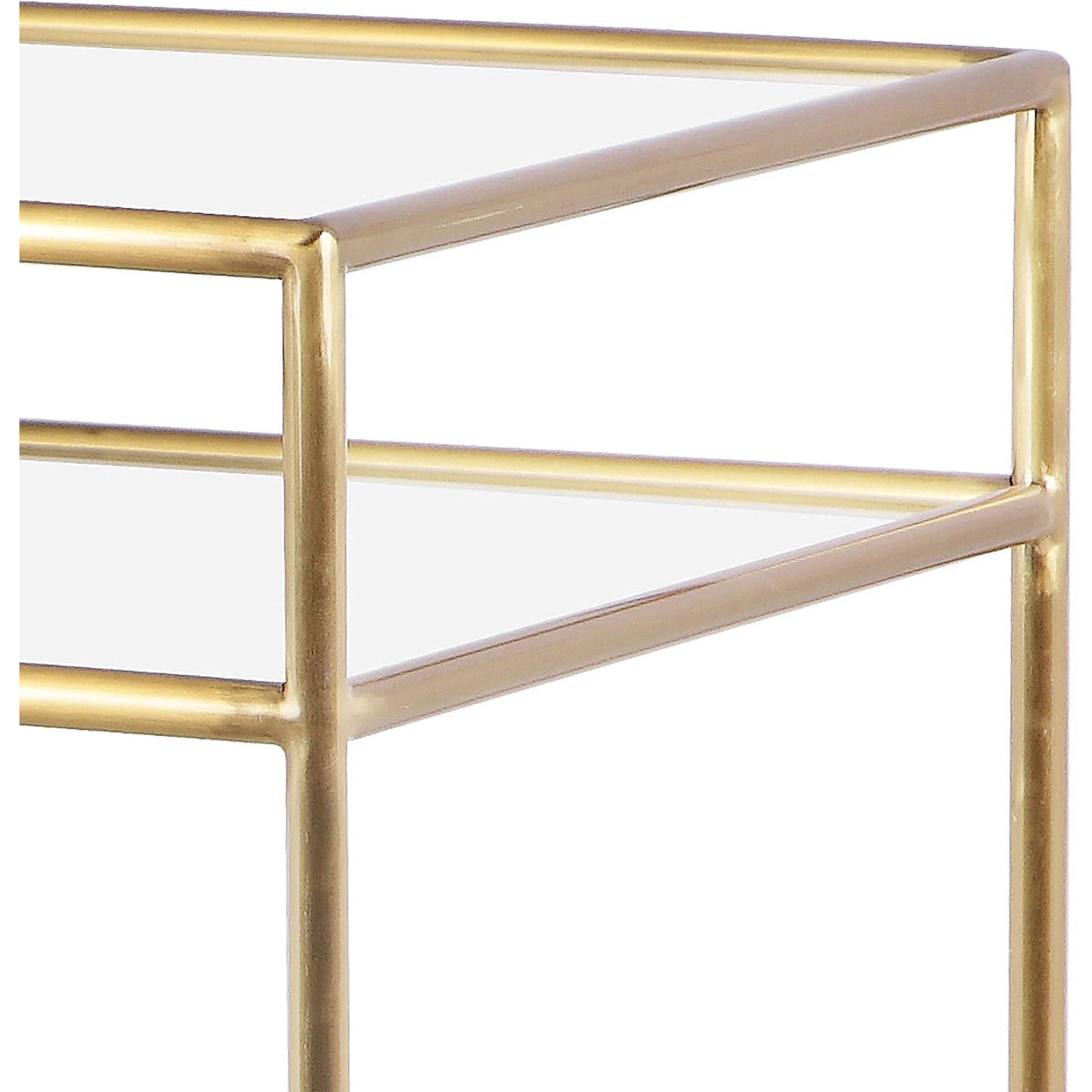 Darla Glass Nightstand by TOV Furniture in cream, gold. Made from glass, mdf, stainless steel in a modern style.