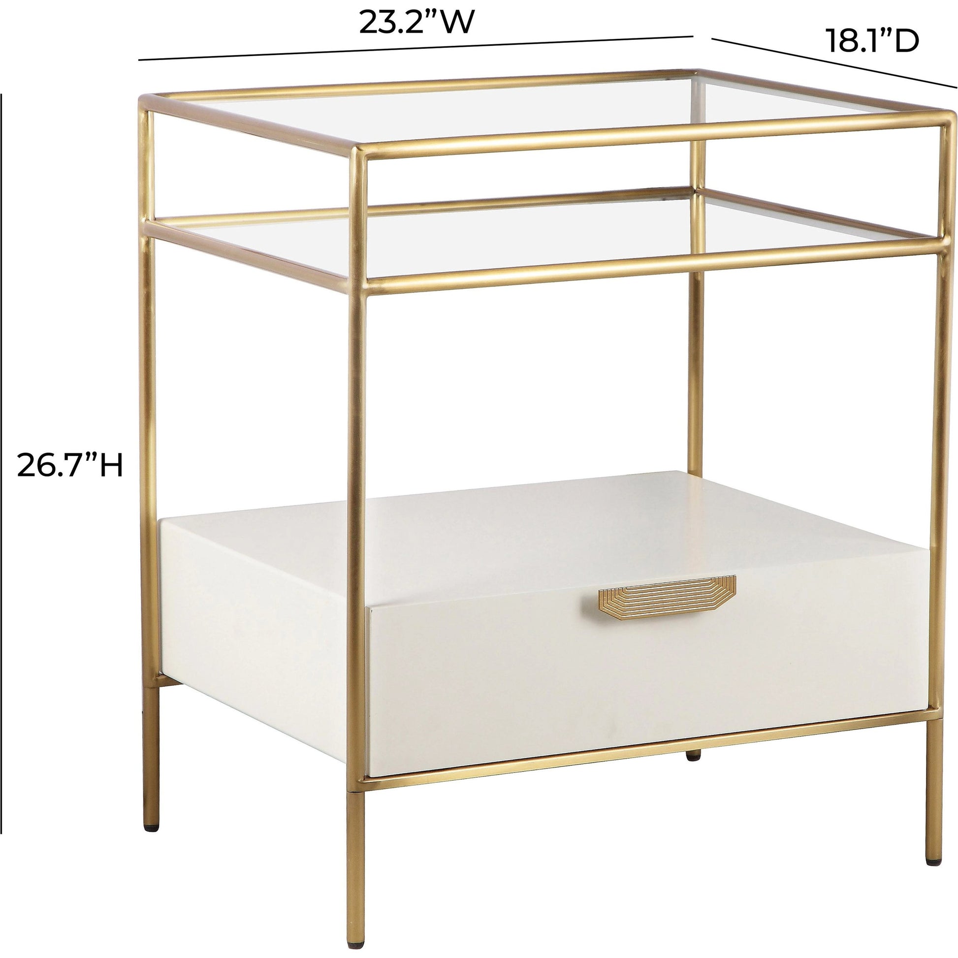 Darla Glass Nightstand by TOV Furniture in cream, gold. Made from glass, mdf, stainless steel in a modern style.