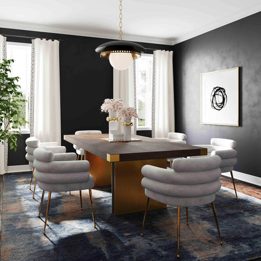 Dente Velvet Dining Chair by TOV Furniture in grey. Made from velvet, wood in a modern style.