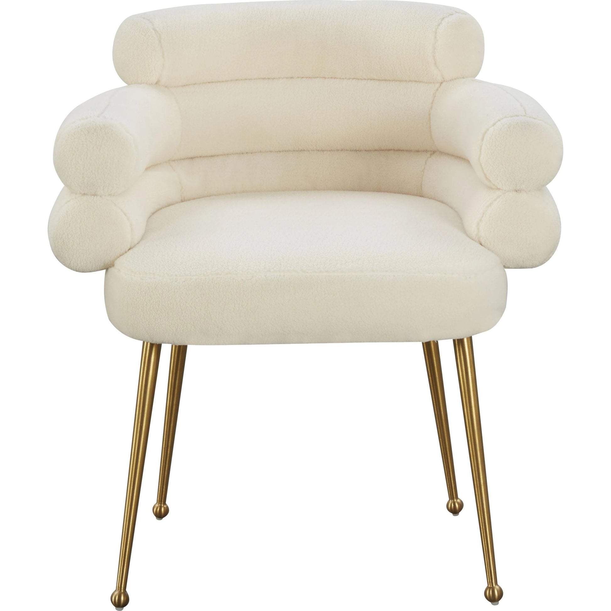 Dente Faux Sheepskin Dining Chair by TOV Furniture in cream. Made from faux sheepskin, wood in a modern style.