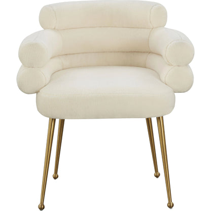 Dente Faux Sheepskin Dining Chair by TOV Furniture in cream. Made from faux sheepskin, wood in a modern style.