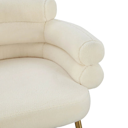 Dente Faux Sheepskin Dining Chair by TOV Furniture in cream. Made from faux sheepskin, wood in a modern style.