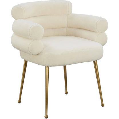 Dente Faux Sheepskin Dining Chair by TOV Furniture in cream. Made from faux sheepskin, wood in a modern style.