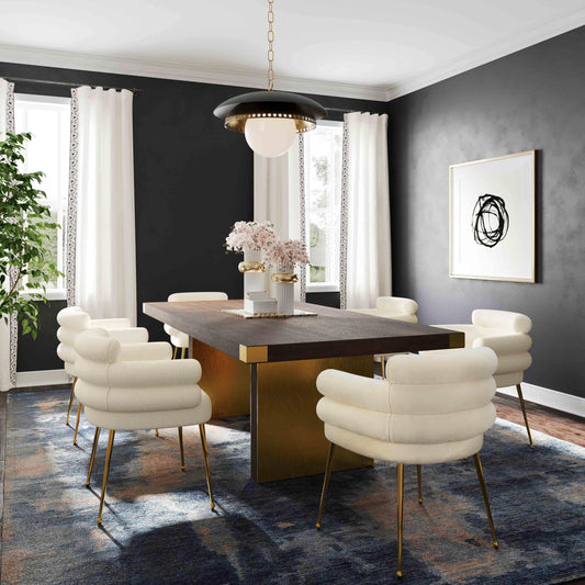 Dente Faux Sheepskin Dining Chair by TOV Furniture in cream. Made from faux sheepskin, wood in a modern style.