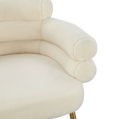 Dente Faux Sheepskin Dining Chair by TOV Furniture in cream. Made from faux sheepskin, wood in a modern style.