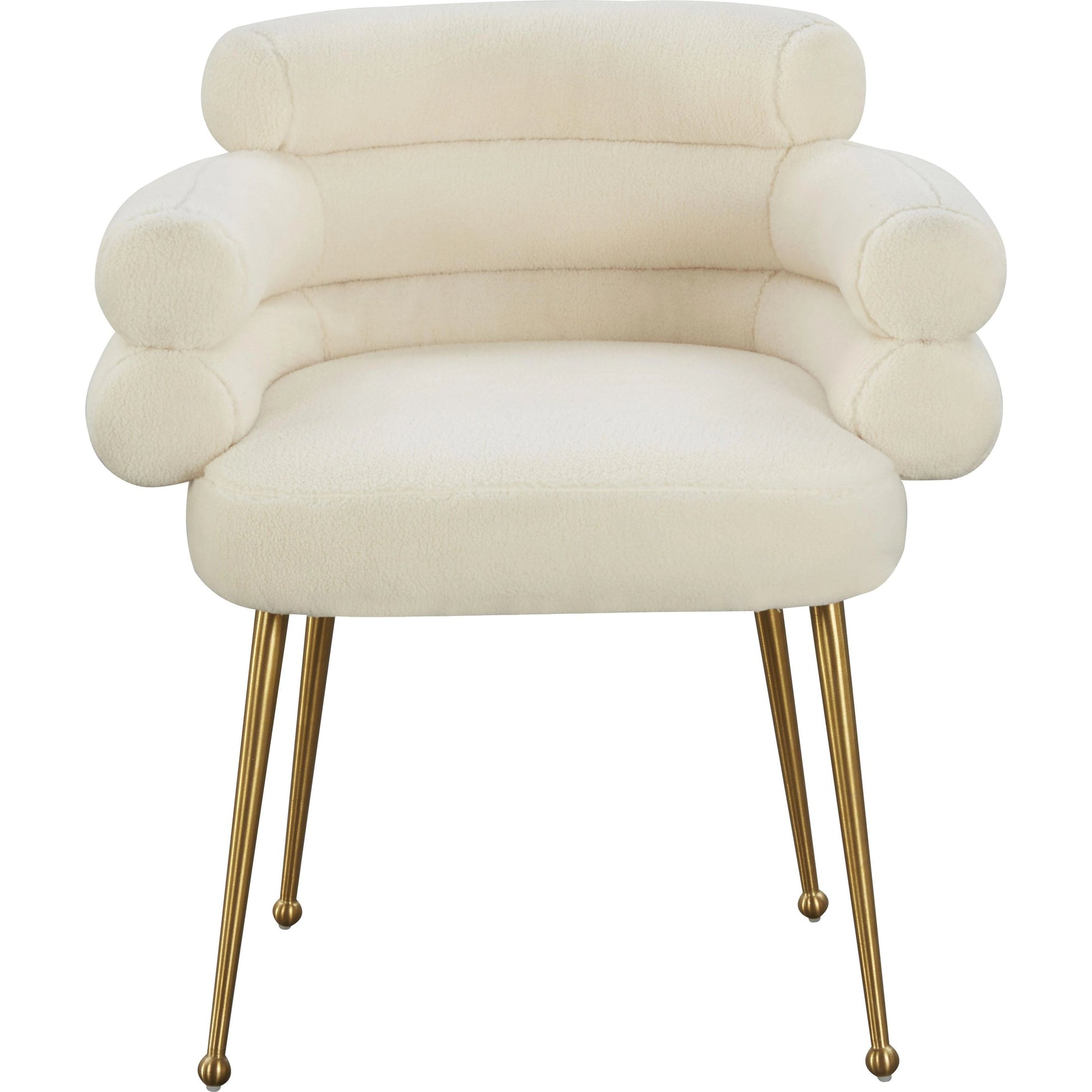 Dente Faux Sheepskin Dining Chair by TOV Furniture in cream. Made from faux sheepskin, wood in a modern style.