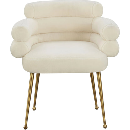 Dente Faux Sheepskin Dining Chair by TOV Furniture in cream. Made from faux sheepskin, wood in a modern style.