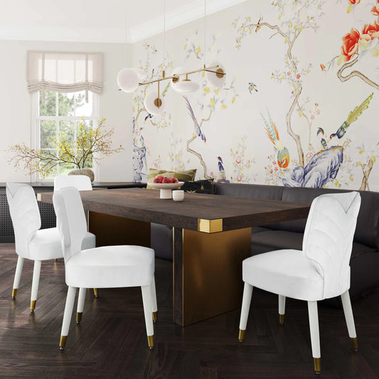 Selena Dining Table by TOV Furniture in chocolate, gold. Made from mdf, stainless steel in a modern style.