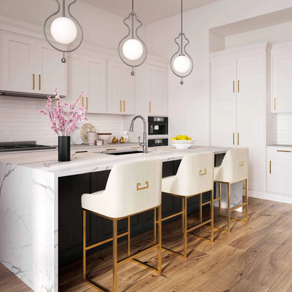 Lisa Pleated Velvet Counter Stool by TOV Furniture. Made from stainless steel, velvet in a modern style.