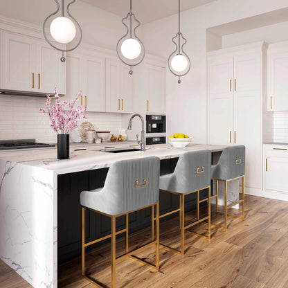 Lisa Pleated Velvet Counter Stool by TOV Furniture. Made from stainless steel, velvet in a modern style.