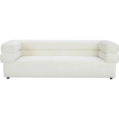 Elsa Velvet Sofa by TOV Furniture in cream. Made from velvet, wood in a modern style.