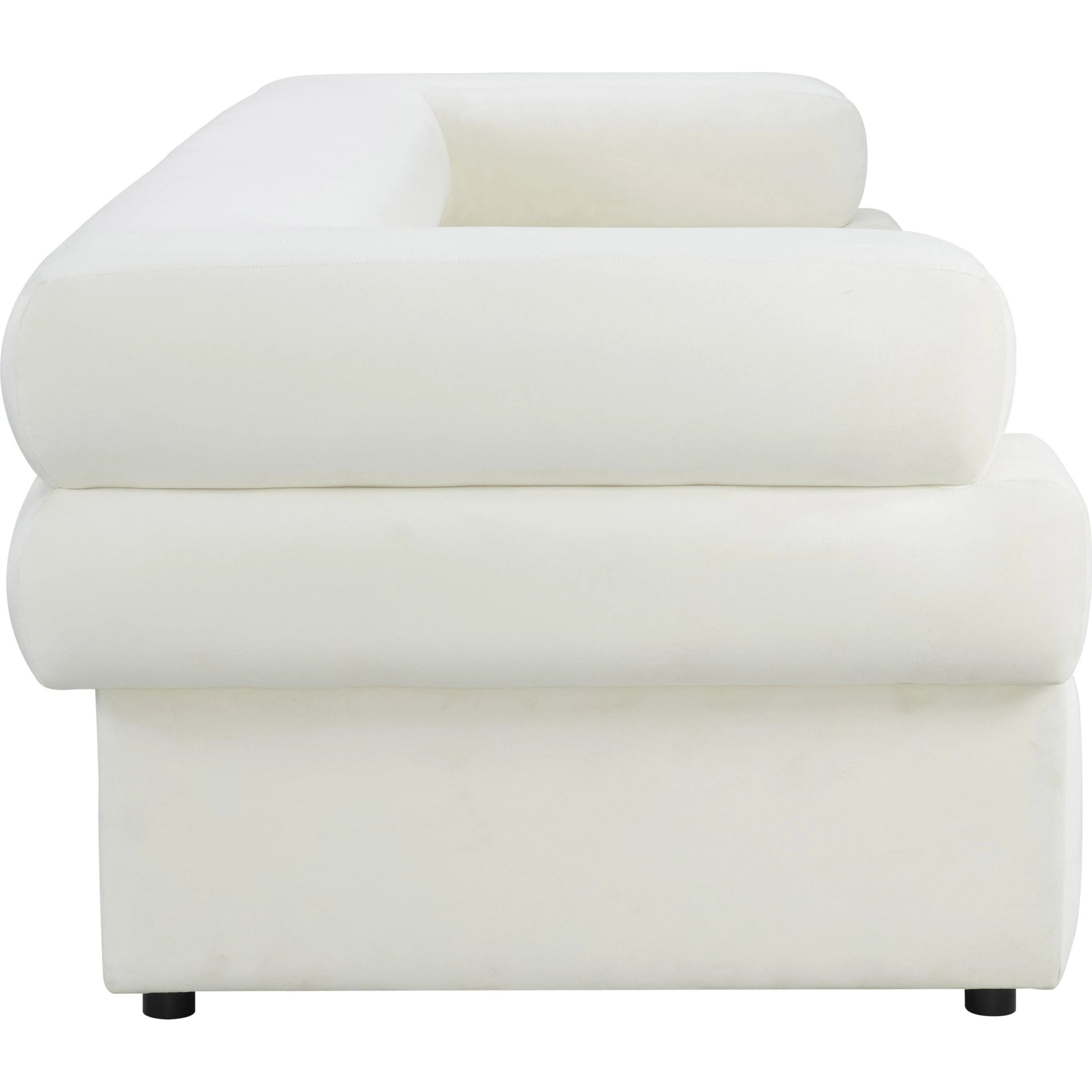 Elsa Velvet Sofa by TOV Furniture in cream. Made from velvet, wood in a modern style.