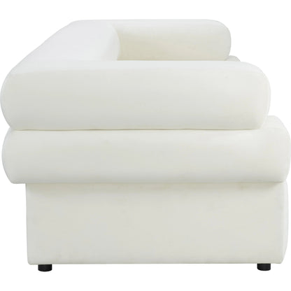 Elsa Velvet Sofa by TOV Furniture in cream. Made from velvet, wood in a modern style.