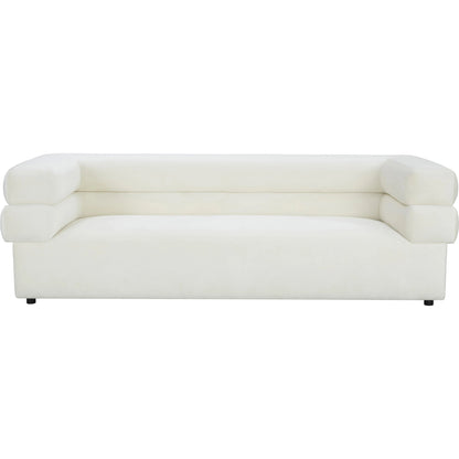 Elsa Velvet Sofa by TOV Furniture in cream. Made from velvet, wood in a modern style.