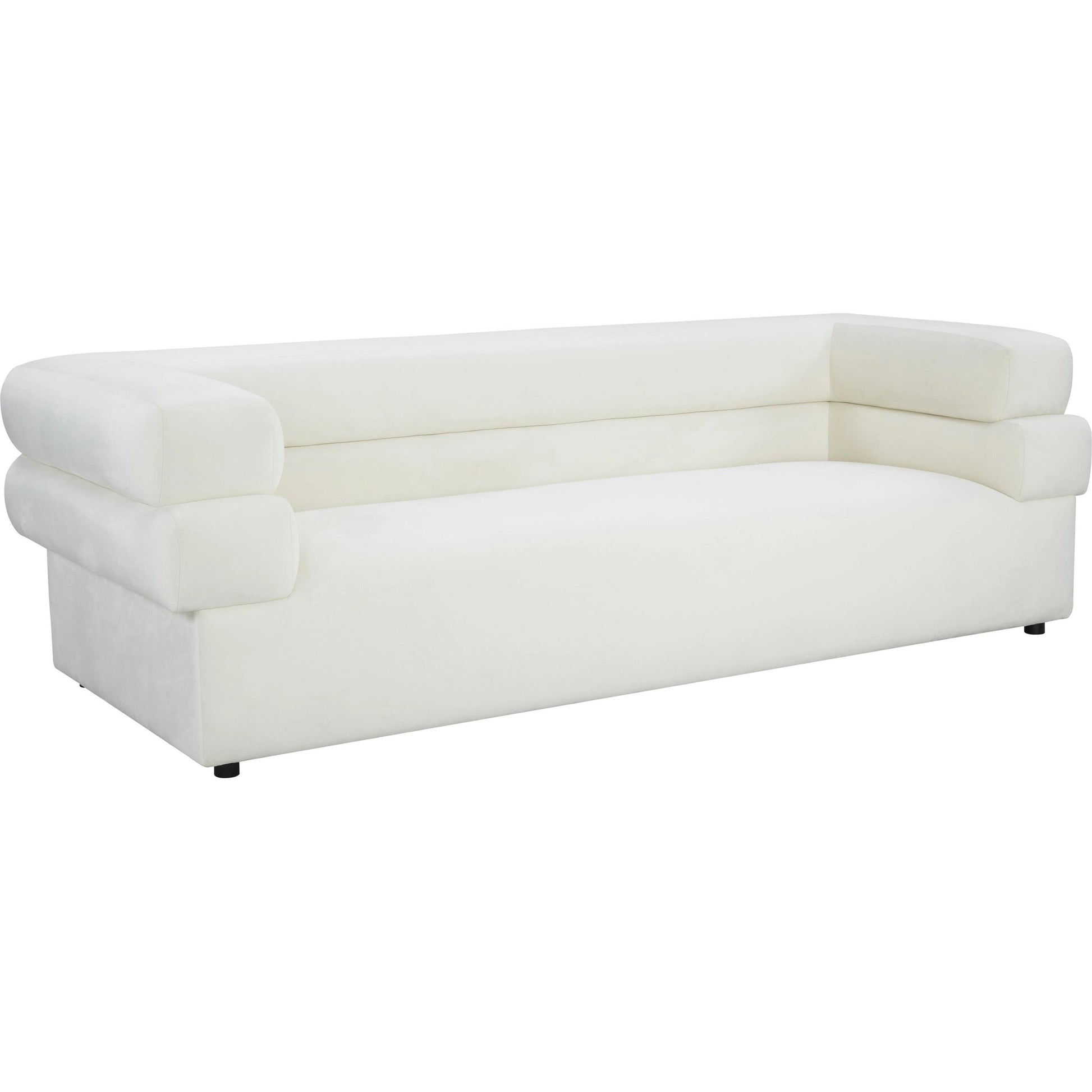 Elsa Velvet Sofa by TOV Furniture in cream. Made from velvet, wood in a modern style.