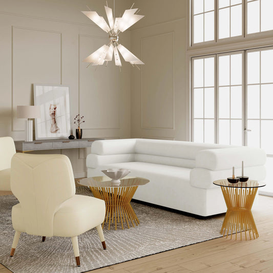 Elsa Velvet Sofa by TOV Furniture in cream. Made from velvet, wood in a modern style.