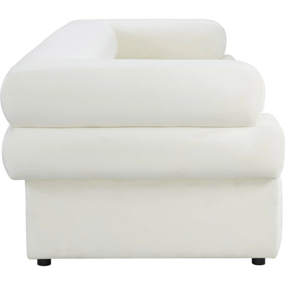 Elsa Velvet Sofa by TOV Furniture in cream. Made from velvet, wood in a modern style.
