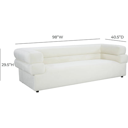 Elsa Velvet Sofa by TOV Furniture in cream. Made from velvet, wood in a modern style.