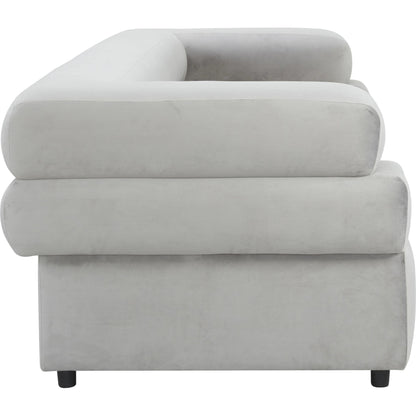 Elsa Velvet Sofa by TOV Furniture in cream. Made from velvet, wood in a modern style.