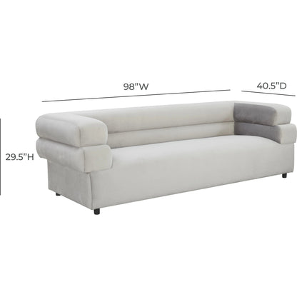 Elsa Velvet Sofa by TOV Furniture in cream. Made from velvet, wood in a modern style.