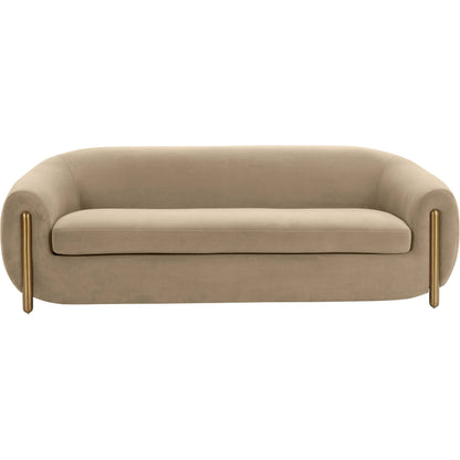 Lina Velvet Sofa by TOV Furniture in cafe au lait. Made from stainless steel, velvet, wood in a modern style.