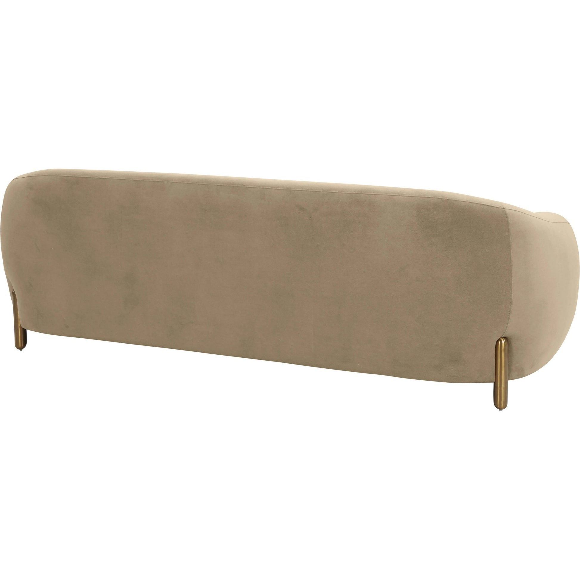 Lina Velvet Sofa by TOV Furniture in cafe au lait. Made from stainless steel, velvet, wood in a modern style.