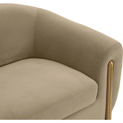 Lina Velvet Sofa by TOV Furniture in cafe au lait. Made from stainless steel, velvet, wood in a modern style.