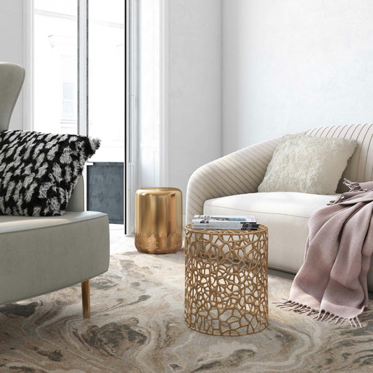 Sophia Gold Side Table by TOV Furniture in natural. Made from aluminum in a transitional style.