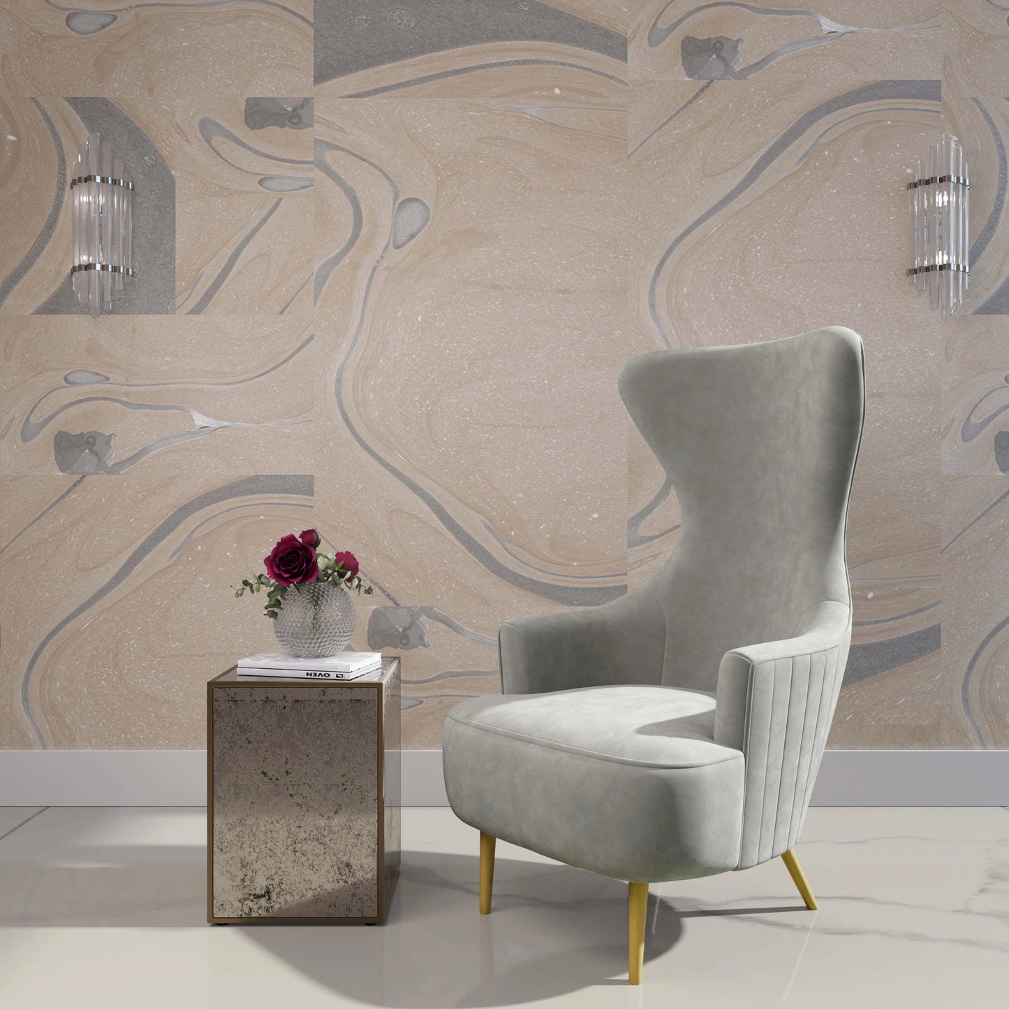 005 SI-1984272 | Additional Silo | Lana Mirrored Side Table by TOV Furniture in antique mirror. Made from glass, iron, mdf in a modern style.