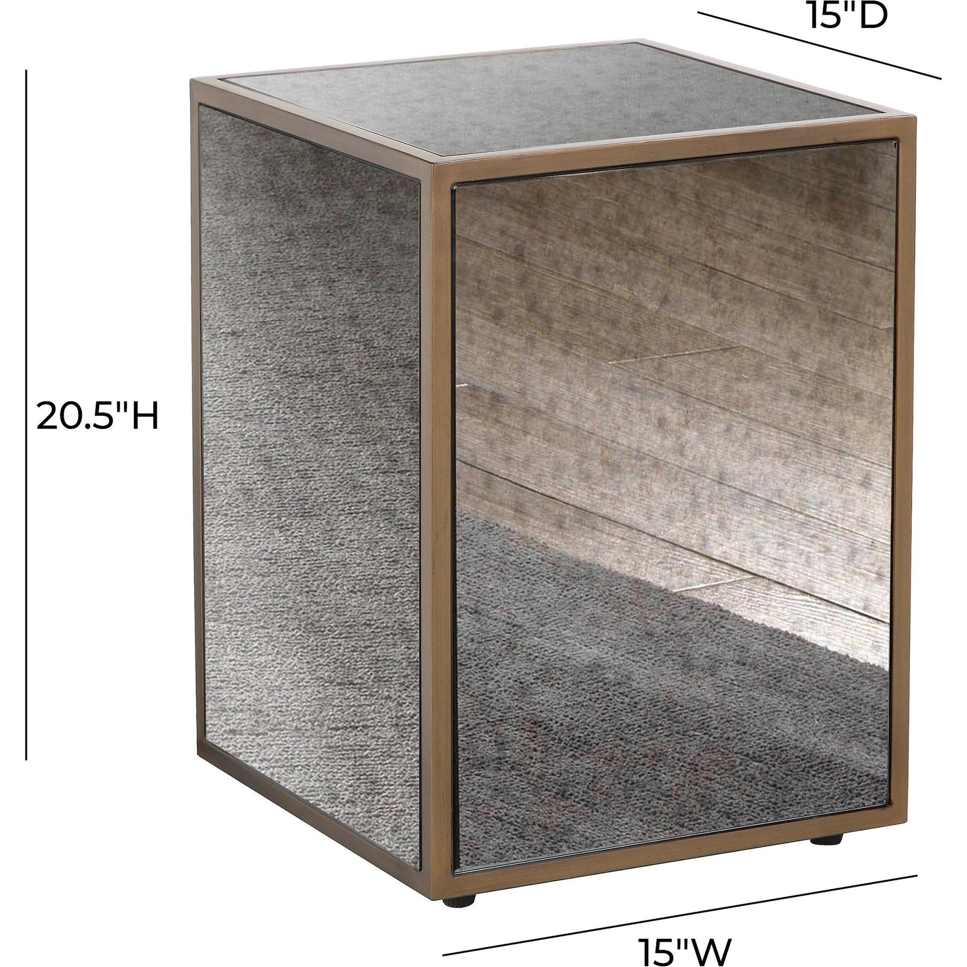 Lana Mirrored Side Table by TOV Furniture in antique mirror. Made from glass, iron, mdf in a modern style.
