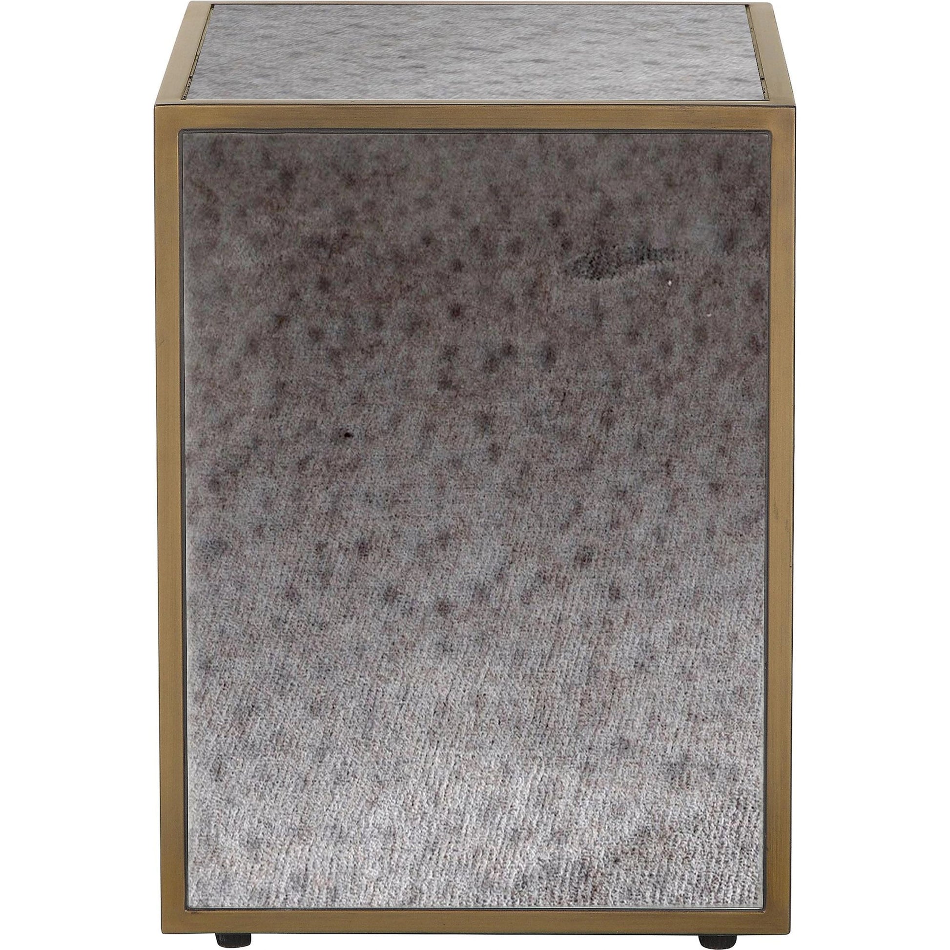 Lana Mirrored Side Table by TOV Furniture in antique mirror. Made from glass, iron, mdf in a modern style.