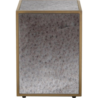 Lana Mirrored Side Table by TOV Furniture in antique mirror. Made from glass, iron, mdf in a modern style.