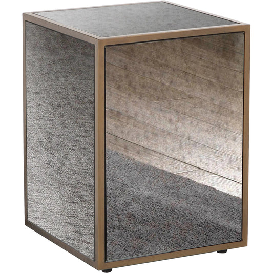 Lana Mirrored Side Table by TOV Furniture in antique mirror. Made from glass, iron, mdf in a modern style.