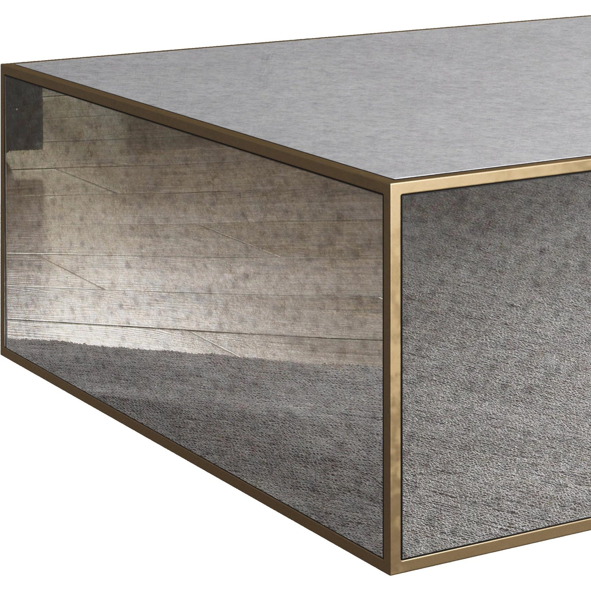 Lana Mirrored Coffee Table by TOV Furniture in antique mirror. Made from glass, iron, mdf in a modern style.